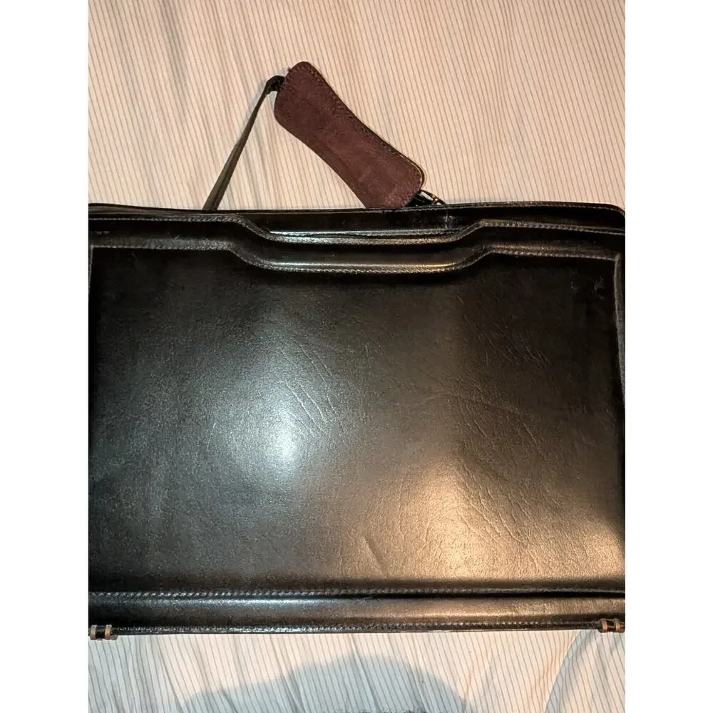 Vintage Thick Leather Attache Case Multi Compartments 17x12 Black